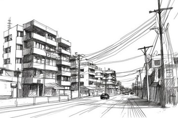 bustling city street in black and white. Generative AI