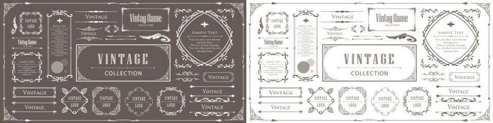 ビンテージフレーム。デザインテンプレート。ゴージャスな額のセット。