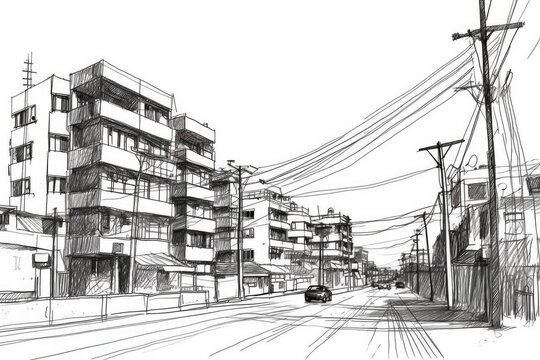 bustling city street in black and white. Generative AI