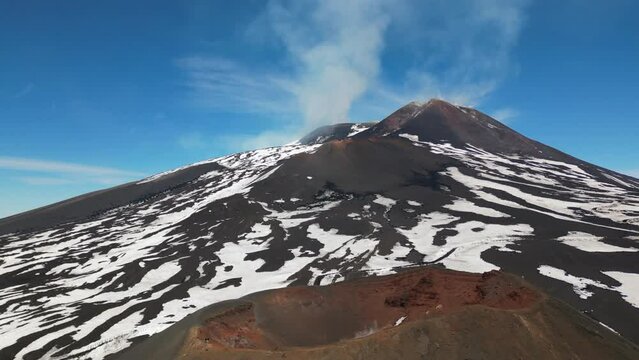 Volcano Etna eruption Aerial 4K drone View, South Eastern Crater Sicily Italy