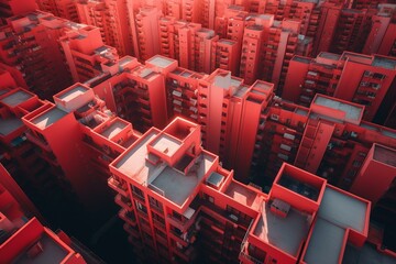 Geometric city - Owning property in real estate market - Red. Generative AI