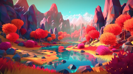 3d landscape illustration. Generative AI.
