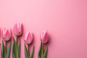 pink tulips isolated on pink background. Generative AI