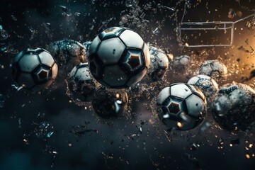 Flying soccer balls. Generative AI