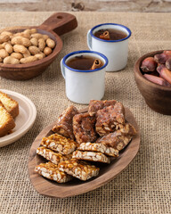 Typical brazilian june festival food over jute fabric. Festa junina