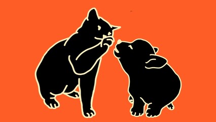 silhouette of a cat and dog
