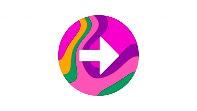 Multi-colored icon arrow circle right with colored spots floating inside. Looped from frame 120 to 839, Alpha BW at the end