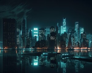 Stunning reflection of a metropolis at night created with Generative AI technology