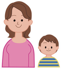 Obraz premium 笑顔で正面を向く母子の上半身のイラスト