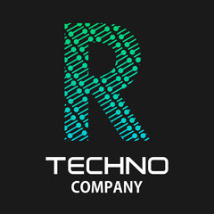 r letter techno template illustration.there are dot with line