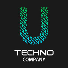 u letter techno template illustration.there are dot with line © Deni