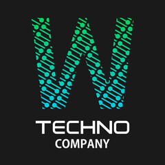 w letter techno template illustration.there are dot with line