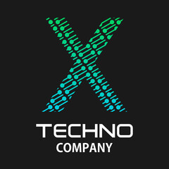 x letter techno template illustration.there are dot with line