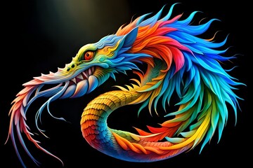 Colorful dragon , Mythology creature . Generative AI