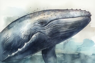 Watercolor rendering of a blue whale. Generative AI