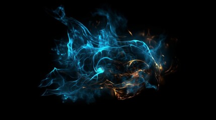 A swirl of blue fire on black background. Generative AI. 