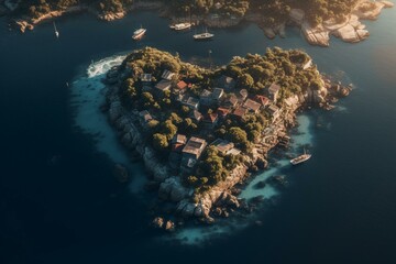 Fototapeta na wymiar Bird's eye view of island shaped like a heart. Generative AI