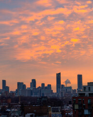 Colorful sunrise sky over downtown Toronto skyline and condo skyscrapers