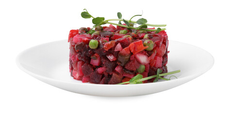 Delicious fresh vinaigrette salad isolated on white