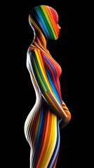Obraz na płótnie Canvas Silhouette of a Woman with Colorful Stripes. Generative ai