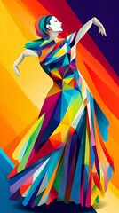 Woman Dancing in an Colorful Abstract Pattern. Generative ai