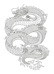 Line art of Aggressive japanese fantasy dragon concept  isolated vector illustration