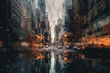 Fototapeta na wymiar New York abstract art, double exposure. Generative AI
