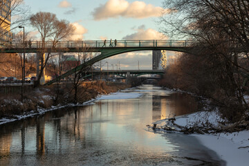 The placid Don River in Toronto shimmers in gorgeous late afternoon light