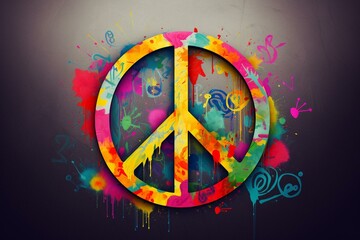 Pop art graffiti illustration of peace and love symbol. Generative AI