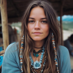 pretty hippie style fashion handmade turquoise jewelry  IA generativa
