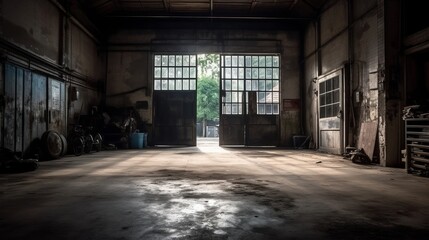 Fototapeta na wymiar Open spacious empty garage photorealistic. Al generated