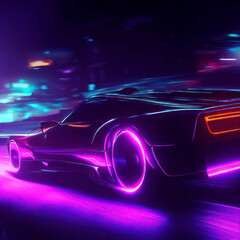 Obraz na płótnie Canvas Futuristic synth-wave driving in the night in purple neon colors, generative AI