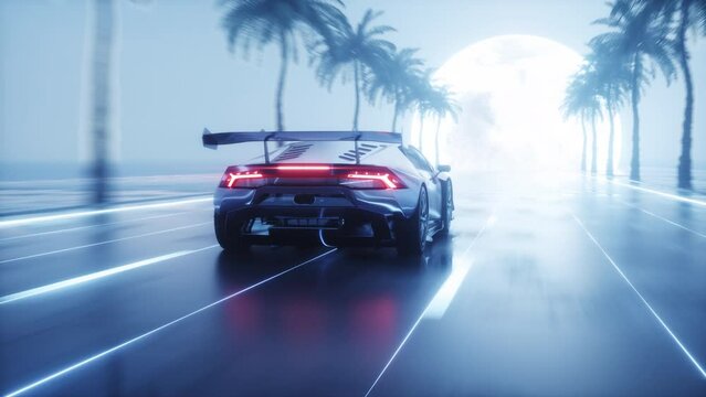 SynthWave Sport Car riding Background