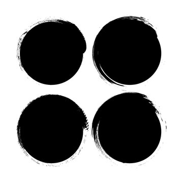 black brush circle. Ink paint brush stain. Watercolor brush texture. Round shape. Vector illustration.