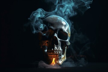 3D illustration of a bicolored smoke skull. Generative AI