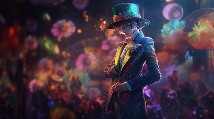 professional pantomime wearing hat, digital art illustration, Generative AI