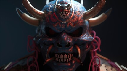 Obraz premium samurai oni mask, digital art illustration, Generative AI