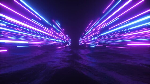 Colorful Neon Strings Flyng Above Landscape