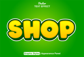 shop text effect with orange graphic style and editable.
