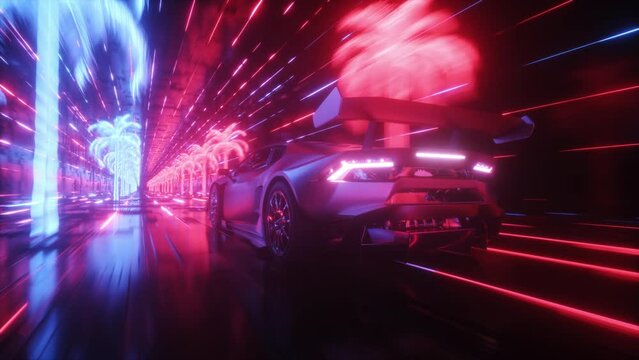 Futuristic Car riding in Digital Tunnel