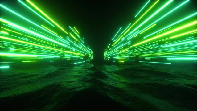 Green Neon Glowing Streaks Flyng VJ Background