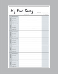 My Food Diary Planner. Make your day more easily and happy. Vector Print template.
