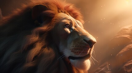 aerial view lion, digital art illustration, Generative AI