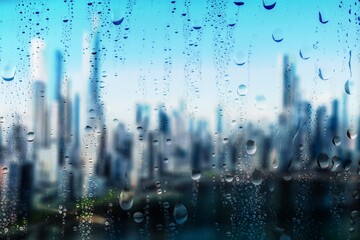 Rain drop on transparent window glass