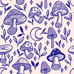 Pattern hand drawn mushroom vector illustration