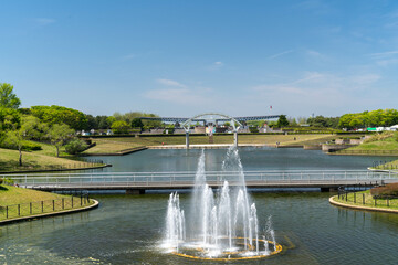 噴水のある風景