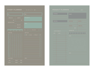 Study Planner and Project Planner. Vector Print template.