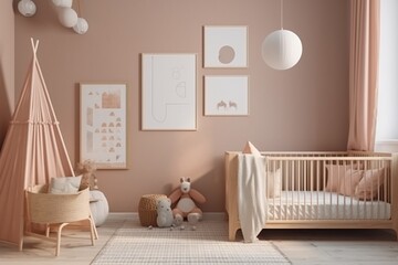 Fototapeta na wymiar Aesthetic Baby Room Interior Created with Generative AI
