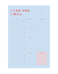 I can and I will goal planner. Vector Print template.