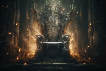 Illustration of a creepy and supernatural throne. Generative AI